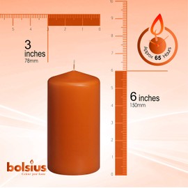 BOLSIUS 4 Orange Pillar Candles - 3x6 Inches - Individually Wrapped - Premium European Quality - 65 Burn Hours - Dripless & Smokeless Smooth Flame - Unscented Dinner, Wedding, Party, & Décor Candles