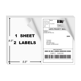 NefLaca 1000 Rounded Corner Half Sheet Labels, Self Adhesive Shipping Label for Laser and Ink Jet Printers, White Blank, 2 Labels Per Sheet (500 Sheet)
