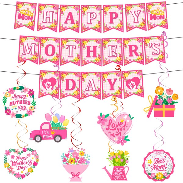 Mother's Day Party Hanging Decorations, 9 Pcs Mothers Day Banner