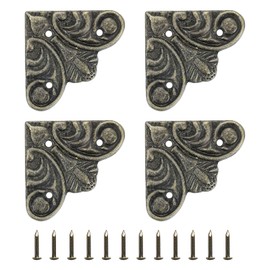 uxcell 4Pcs Vintage Flat Corner Bracket, 1.1" x 1.1" Metal Desk Corner Protectors Zinc Alloy Decorative Edge Cover with Mounting Nail for Furniture Jewelry Box Gifts Box, Bronze