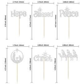 24 piezas de adornos para cupcakes de Navidad de Jesús, paz, esperanza, cristo, bendito, magdalenas, decoraciones de pastel de Jesús, para Feliz Navidad, fiesta religiosa, suministros de decoración de pasteles, color plateado