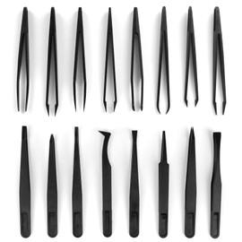 16 Pieces Plastic Antistatic Tweezers, Precise Tweezers Electronic Set Precision Anti-Static Tweezers for Compute Electronic Repairs Jewellery Precision Work (8 Sizes)