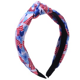 BELSITA 4th of July Headband Patriotic Hair Accessories for Women Girls USA Flag Fireworks Hair Band Non Slip Wide Knotted Independence Day Head Band 1 Pcs