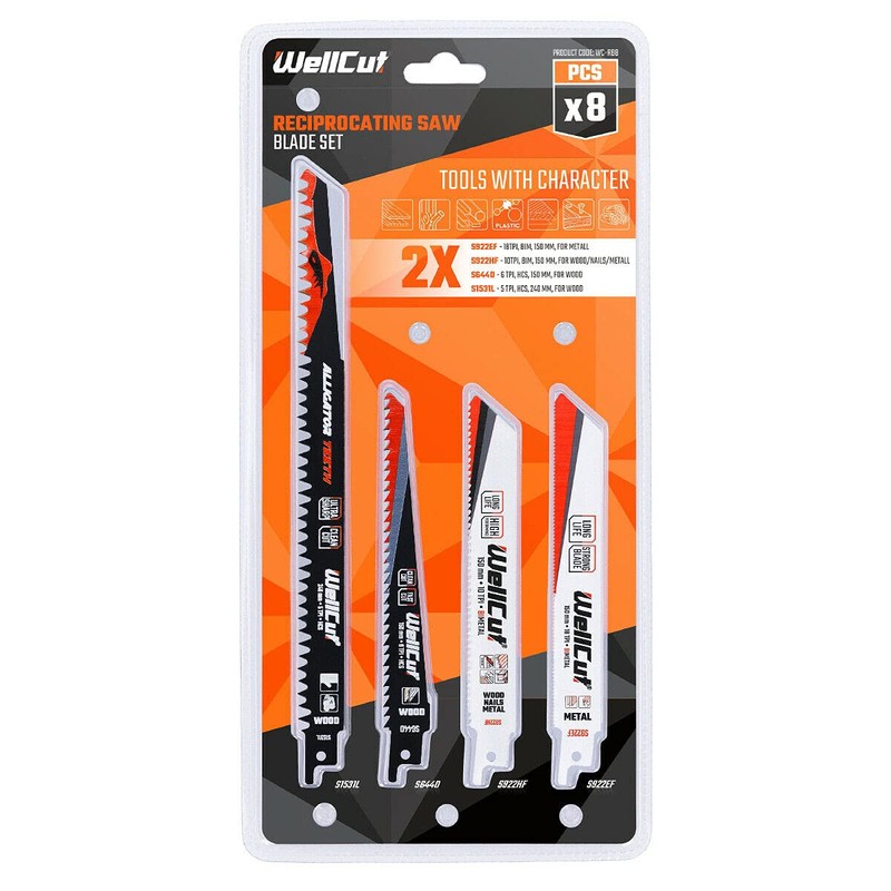 WELLCUT 8-Piece Durable Reciprocating Saw Blades with Extra Sharp Teeth