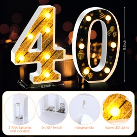 Aurelema 40th Birthday Table Decoration LED Number 40 Birthday Centerpieces Light up 40 Birthday Decorations Anniversary Centerpieces for Table Letters Sign Wedding Anniversary Home Decor
