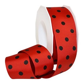 Morex Grosgrain Ribbon, 1 1/2" x 20 yd, Red with Black Dots