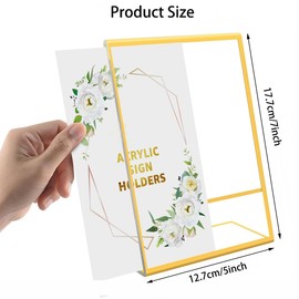 Zohadtak 5 x 7 inch Acrylic Sign Holder, 6 Pack Gold Frames Slant Back Sign Holder Stand Clear Display Stand Table Top Sign Holder for for Wedding Table, Restaurant Signs, Photos and Art Display…