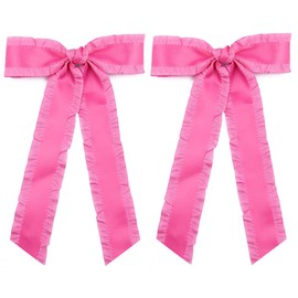 2PCS Hair Bows for Women Girls, Hot Pink Bow for Hair Slides Metal Clips Cute Ruffled Edge Satin Ribbon Accessories for Toddlers Teens Kids
