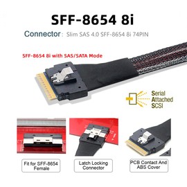 cablecc SAS 4.0 Slimline SFF-8654 8i 74pin Host Raid to 7pin 8 SATA Target Hard Disk Fanout Raid Cable 1-to-8 Splitter 100CM