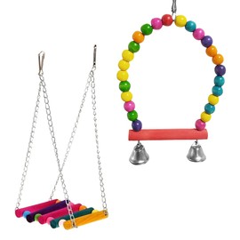 2 Pack Parrot Swing Set – Colorful Wooden Ladder & Perch Toys for Chewing, Climbing & Hanging – Ideal for Budgies, Parakeets, Cockatiels, Conures, and Lovebirds,Random colour