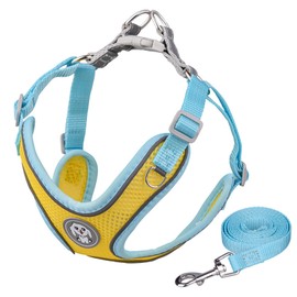 Dogs Kingdom Step in Dog Harness and Leash Set, No Pull Soft Mesh Pet Harness, Reflective Adjustable with Quick-Release BucklePuppy Vest for Small Dogs Cats,Yellow,XS