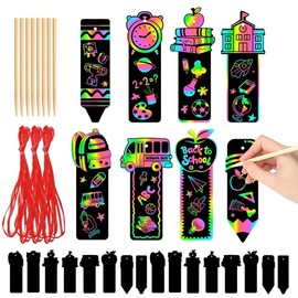 24 Stück Kratzbild Lesezeichen ABC123 Schultüte Kratzbilder für Schulkind Magic Regenbogen Scratch Papier mit Bändern und 9 Stäbchen für Einschulung 2025 Schulanfang Bastelset Mädchen und Jungen