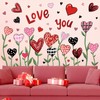 Whaline Valentine's Day Wall Stickers Love Heart Flower Red Pink