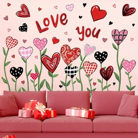 Whaline Valentine's Day Wall Stickers Love Heart Flower Red Pink PVC Wall Decals for Wedding Anniversary Party Home Classroom Office Decoration, 2 Sheets