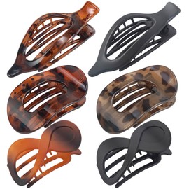 Flat Hair Claw Clips for Women and Girls Thick Thin Hair, Large Non Slip Jaw Clips Strong Hold Lay Flat Claw Grips Hair Styling Accessories 3 style 6 Pieces