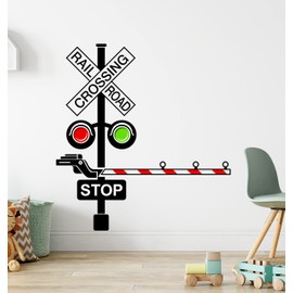 Decalzone Inc Railroad Train Crossing Lights Wall Decal - Children Kids Nursery Decals - Train Railroad Decor Vinyl Art Decal Sticker (26W*28H) inch