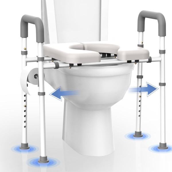 Raised Toilet Seat with Handles - 400lbs Width Adjustable Toilet