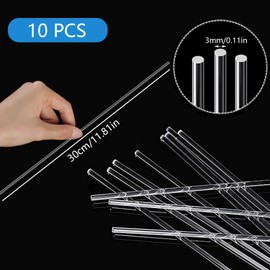 Acrylic Round Rod 3 mm x 30 cm Acrylic Rod Transparent Pack of 10 Acrylic Dowel Rods Transparent Acrylic Round Rods Light Guide for Any Cutting Suitable for Architectural Crafts (3 mm x 30 cm)