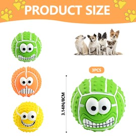 3 Pcs Squeaky Dog Ball, Latex Rubber Dog Squeak Toys, 3.1'' Soft Bouncy Fetch Balls for Medium Small Pets Interactive Play, Teeth Cleaning Puppy Interactive Chew Durable Toy (Colored A)