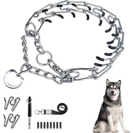 Dog Prong Traing Collar, Choke Pinch Collar for Dogs [2 Extra Links][Dog Whistle][Quick Release] with Martingale Chain and Rubber Caps, No Pull Dog Collar for Medium Large Breed Dogs [X Large] 1