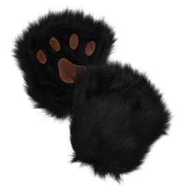 Focupaja Furry Faux Animal Cosplay Fingerless Gloves Bear Wolf Paws Cute Cat Gloves Winter Gloves One Size, Bear Paws Black