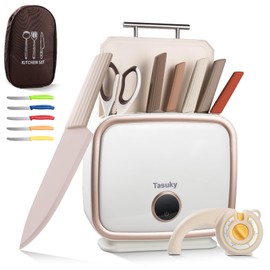 XXV 17Pcs Knife Set with Block & Sharpener,Kitchen Knives Block with Drying Function and Plug, German Stainless Steel Chef Knife Set with Bag,Dishwasher Safe Knives Set for Kitchen,Camping