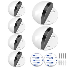 6 Pack Adhesive Door Stop White Floor Door Stoppers No Drill with Rubber Door Bumper, Stainless Steel Floor Mounted Door Stops, Dome Shaped