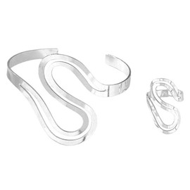 Cubahop Vintage Double Layer Metal S-shaped Bracelet Rings Set Snake Shape Adjustable Smooth Hand Jewellery for Women, Metal, Alloy