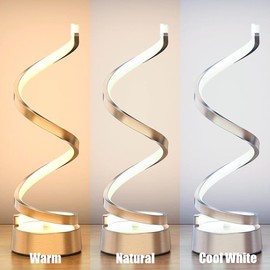 ELINKUME Spiral Lamp,Gold Table Bedside Lamps with Touch,Max 12W,Stepless Dimming Home Desk Lamp,3 Color(3000K/4500K/6000K),Gold Desk Light for Bedroom,Living Room,Study,Office,Kids Room,Meeting Room