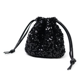 NAMEOF Women's Sequins Drawstring Bag, Mini Handbag, Shoulder Bag, Occasion Bag, Black, Silver, Lightweight, Party, Glitter, Crossbody, Black