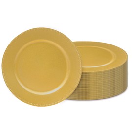 JEVERGN 50 Pack Gold Charger Plates Bulk, 13" Beaded Chargers for Dinner Plates, Gold Plate Chargers Set of 50, Round Plastic Charger for Wedding, Party Event, Dinner, Table Setting
