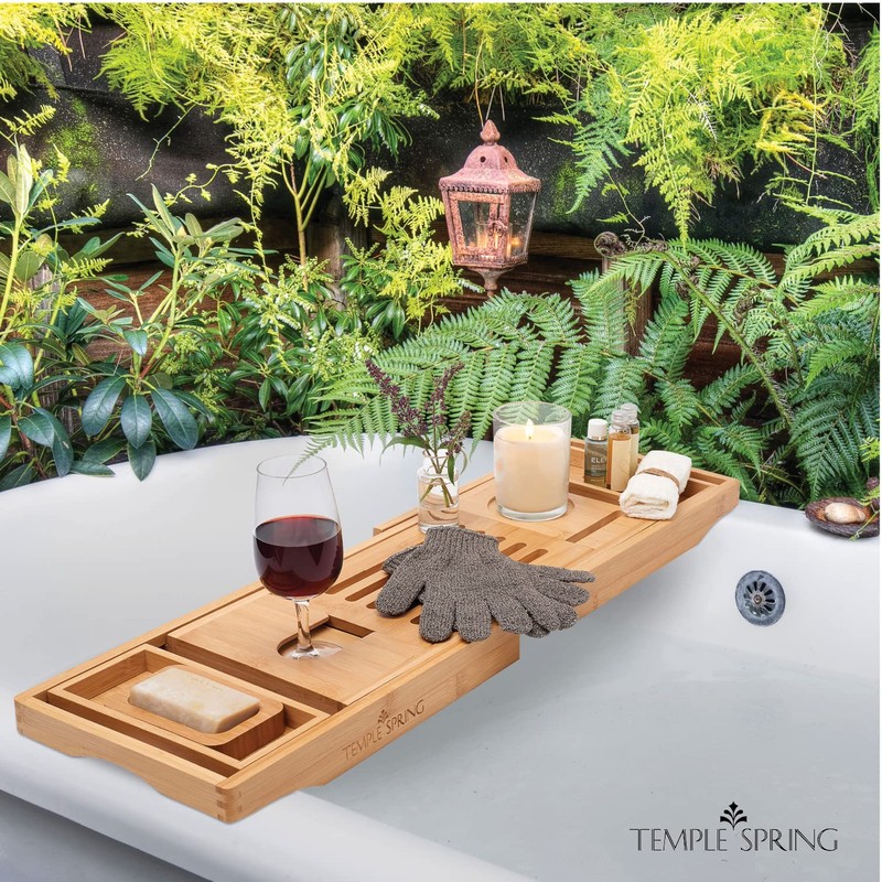 Temple Spring Wooden Bathtub Tray, Bamboo Bathroom Accessories, Bath Tray