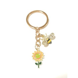 Dreambase Keyring Sunflower and Glitter Bee Colour Gold, gold