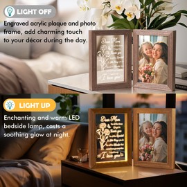 Mom Gifts from Daughters Son Unique Mothers Day Gifts for Mom, Engraved Night Light with 5x7 Picture Frame Solid Wood, Mom Picture Frame for Best Mom New Mom Step Mom Bonus Mom Mother's Day Gifts
