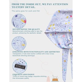 Colorful Double-Sided Printed Scrub Caps for Men and Women with Buttons, Adjustable Static-Resistant Medical Hats, Classic and Breathable Surgical Caps with Sweatband for Long Hours