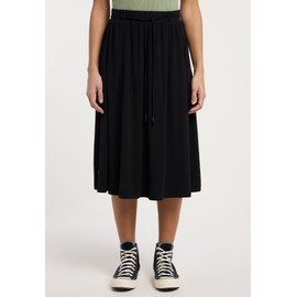 Reikko Knee-Length Skirt with Pockets and Thin Fabric Belt, black, L