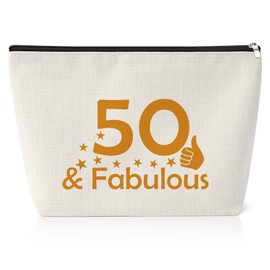 Happy 50th Birthday Gifts for Women 25X17CM Makeup Bag 50 Year Old Gift Ideas for Female Friend Mon Wife Sister Aunt Turning 50 Christmas Birthday Gifts 1974 Cosmetic Travel Bag