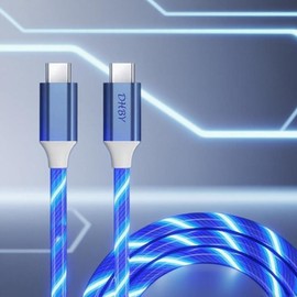 DHBY USB Type C to Type C PD Fast Charging Cable Phone Charger High Data Speed Visible Light Up Blue Current Flowing for All USB C Device-39Inches Blue