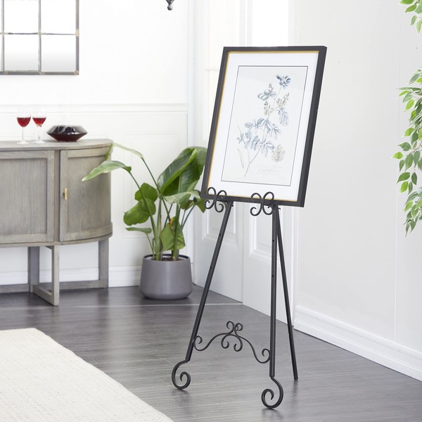 Deco 79 Metal Scroll Large Free Standing Adjustable Display Stand Easel with Chain Support, 21" x 22" x 46", Black