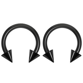 2pc 14g Dental-Grade Acrylic Black Horseshoe Hoop 4mm Spike Circular Barbells Earrings Cartilage Helix Septum Nose Lip Rings - 8mm