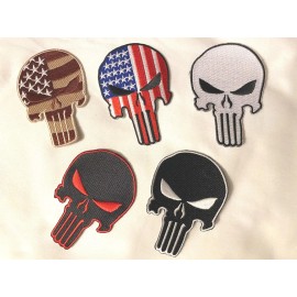 Unbranded Punisher Embroidered Patches 3.5"x2.5" iron-on - Black/Red