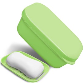 Traveling Soap Holder with Lid, Standard Size Bar Soap Container, Leak-Proof Soap Box with Removable Draining Layer, Portable Bar Soap Dish for Home, Traveling, Camping, Gym(Light Green)…