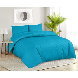 Sapphire Collection Plain Duvet Cover With Pillow Case Non Iron Percale Quilt Cover Bedding Bedroom Set (Single, Teal)