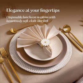 Disposable Linen-Feel Wood Napkins, 6.5" x 6.5" Paper Napkins For Wedding, Party, Dinner Or Holiday (100 Pack)