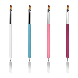 TRKETK 4 Pcs Nail Brushes for Gel Nails Dual Ended Nail Brushes for Gel Nails Flat Manicure Builder Nails Art Tool Ended Brush Pusher Painting Pen For DIY Gel Nails Extension Tools (4 Colors)