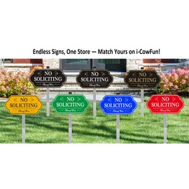 i-CowFun Heavy Duty No Soliciting Sign for House - All Metal Construction No Soliciting Yard Sign - 14" x 7" - Aluminum - with 28" Long Stake (Blue)
