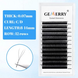GEMERRY Fadlash Volume Eyelashes, 3D W-Shaped Pre-Fanned Eyelash Extensions, 0.07 mm D Curl Mix, 8-14 mm, Single Cluster Premade Fans Mega Self-Fanning Eyelash Extensions (3Dlash-0.07D-MIX8-14 mm)
