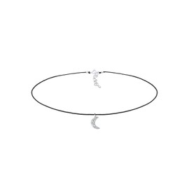 Elli Astro Crescent Moon Pendant Necklace 925 Silver Black Crystals Brilliant Cut 36 cm, Facet cut, Crystal