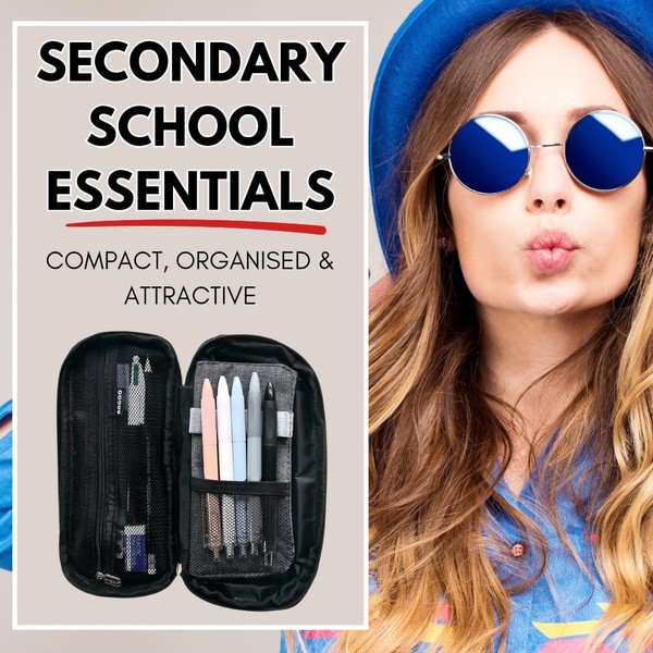 Large Secondary School Pencil Case with Stationery Included, Geometry Set,