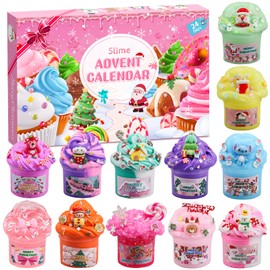 Slime Advent Calendar 2025 for Girls Boys, Fluffy Slime Children's Christmas Calendar, Christmas Surprises Gift with Different Textures Slime Kit Toy from 4 5 6 7 Years Girls